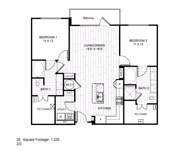 2 Beds • 2 Bath 01-1303 floor plan